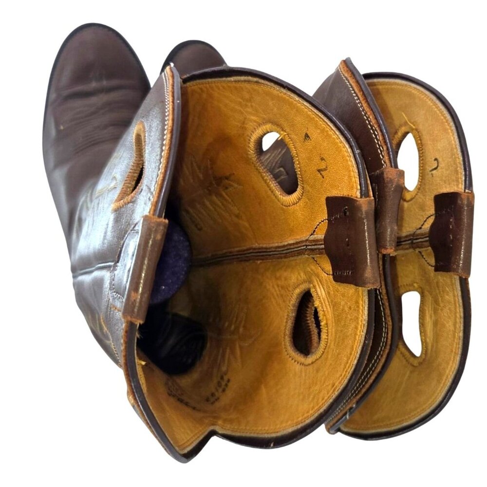 Vintage 1960s Tony Lama Brown Leather Western Cowboy Boots Buckaroo Mens 8D - Picture 6 of 7
